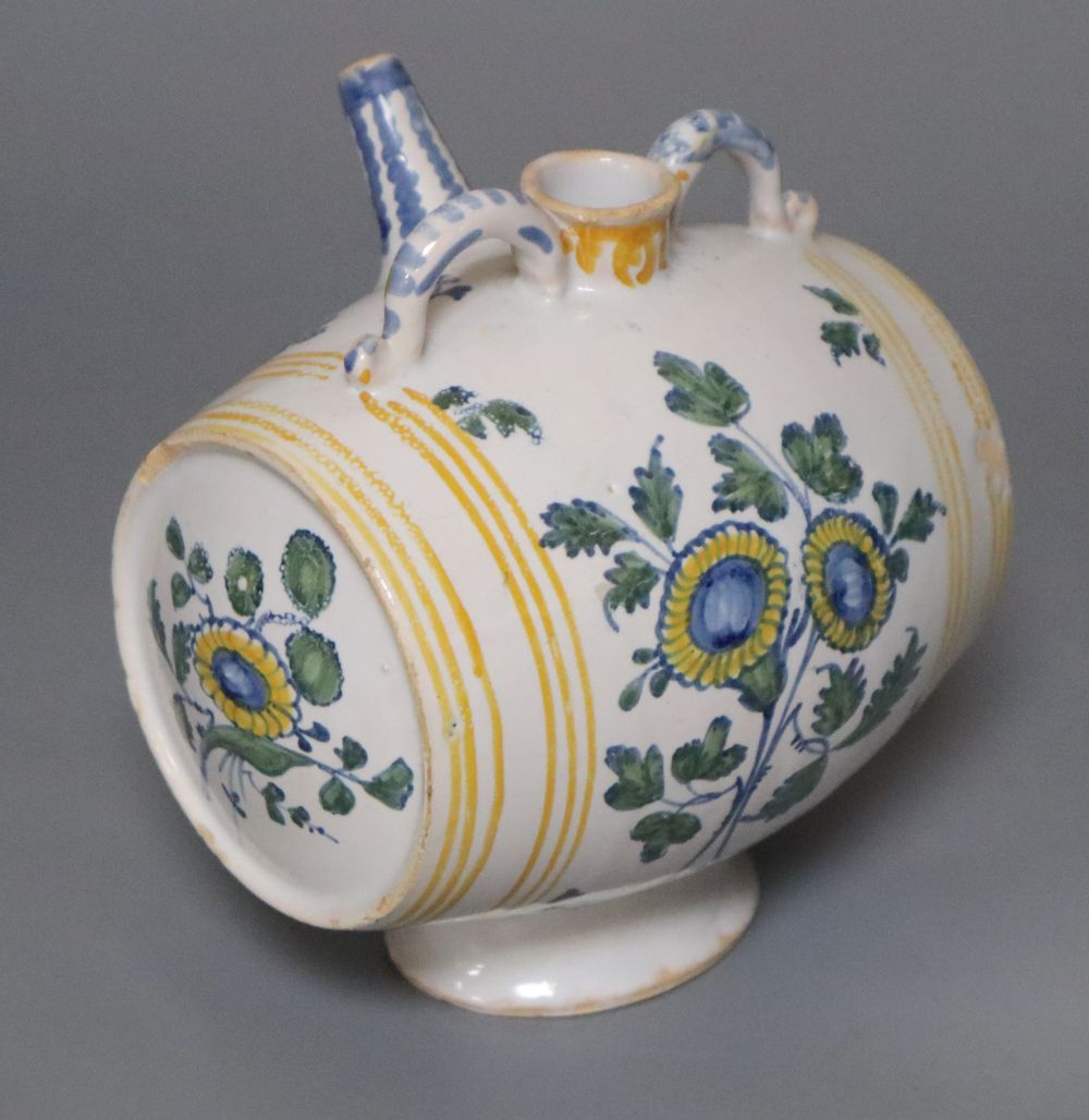 A 19th century French faience polychrome barrel shaped costrel, width 13cm